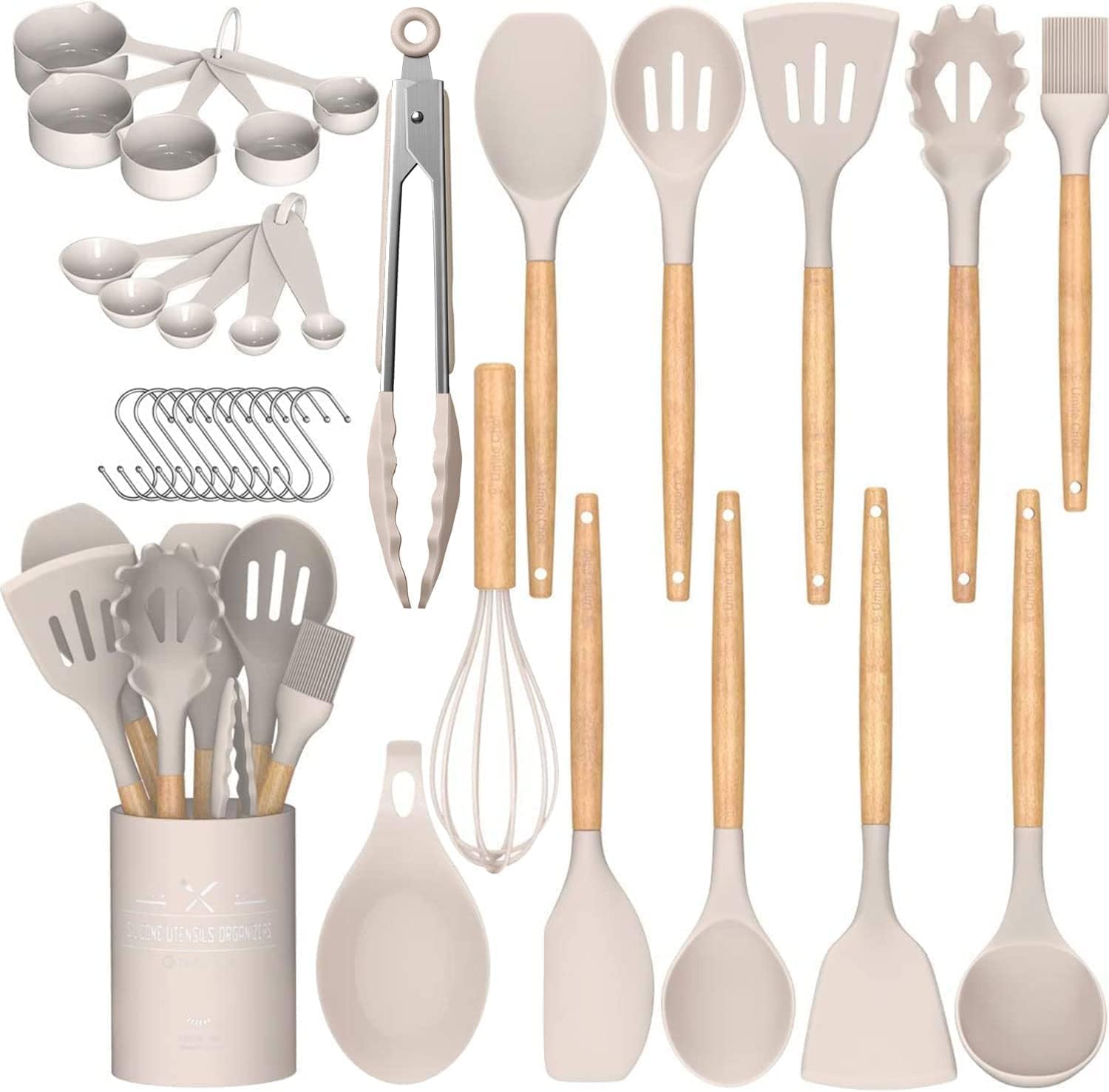 33-Piece Silicone Kitchen Utensil Set – Non-Stick Cooking Tools with Holder & Wooden Handles
