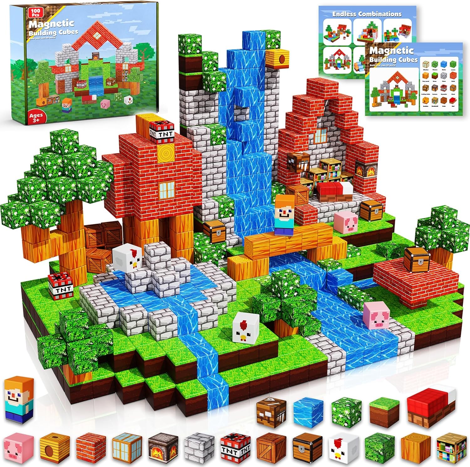 100PCS Magnetic Building Blocks for Kids – STEM Montessori Construction Toy for Ages 3–10