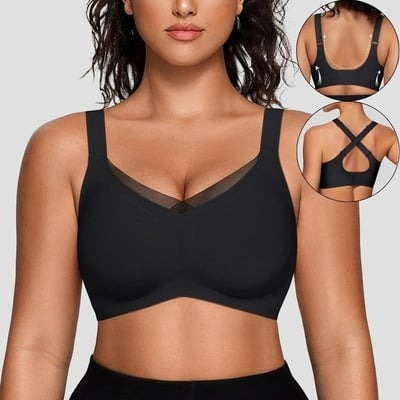 Wireless Mesh V-Neck Bralette for Women
