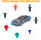 1240pcs Car Retainer Clips Kit – 32 Sizes with Cable Ties & Remover Tool