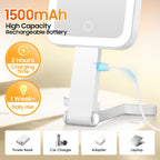 Travel Makeup Mirror with Lights, Double-Sided 1X/30X Magnifying Mirror, 3 Color Lighting & Dimmable Touch Screen, Foldable Handheld Mirror with Lights, Compact&Portable Travel