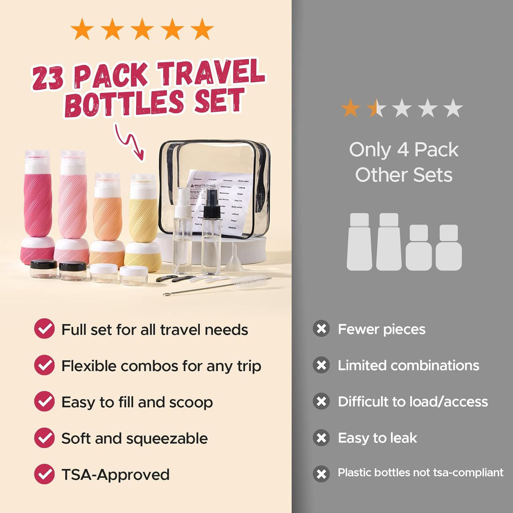 23-Pack Travel Toiletry Bottles Set – TSA Approved & Leak-Proof