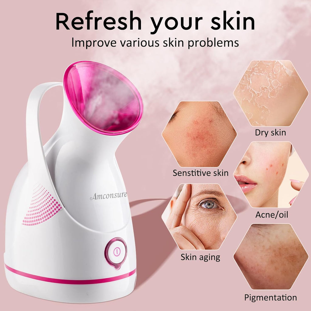 Nano Ionic Facial Steamer with Warm Mist & Pore Cleaning – Includes 5-Piece Skin Tool Kit