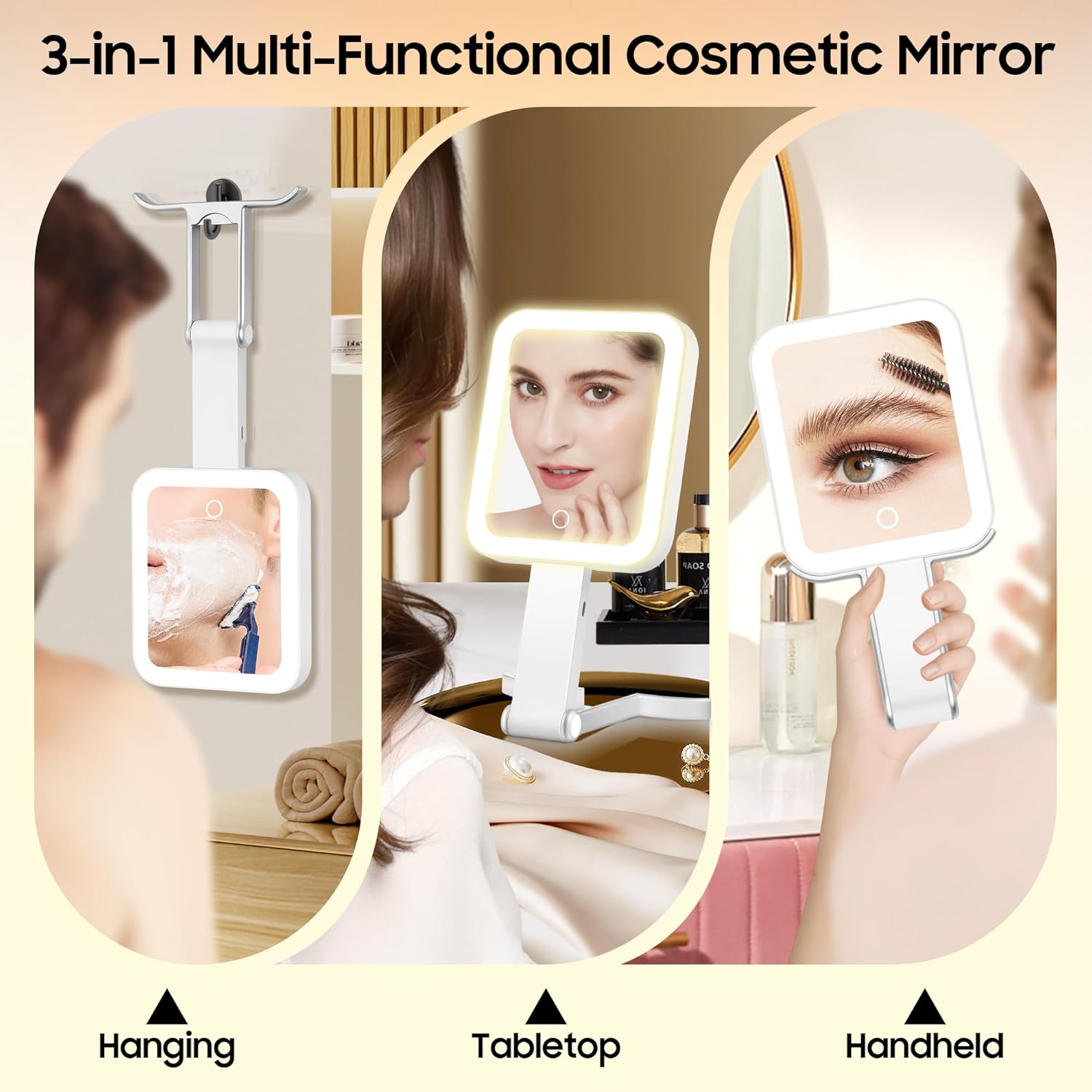 Travel Makeup Mirror with Lights, Double-Sided 1X/30X Magnifying Mirror, 3 Color Lighting & Dimmable Touch Screen, Foldable Handheld Mirror with Lights, Compact&Portable Travel