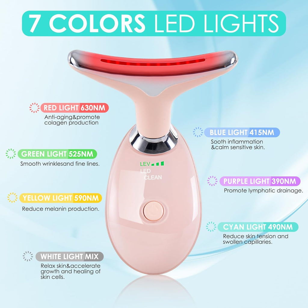 7-Color Facial & Neck Massager with Red Light Therapy – Sculpting Wand for At-Home Skincare