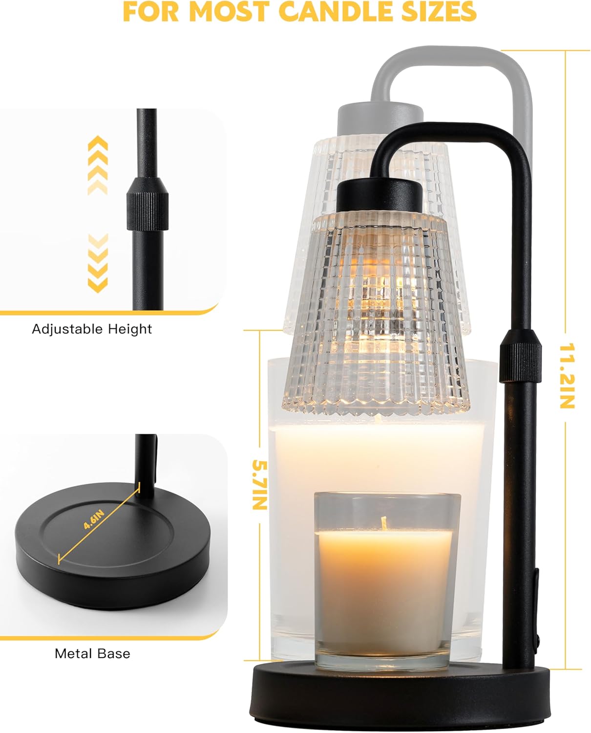 Dimmable Candle Warmer Lamp with Timer – Includes 2 Bulbs, Compatible with Jar Candles