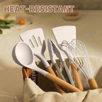 33-Piece Silicone Kitchen Utensil Set – Non-Stick Cooking Tools with Holder & Wooden Handles