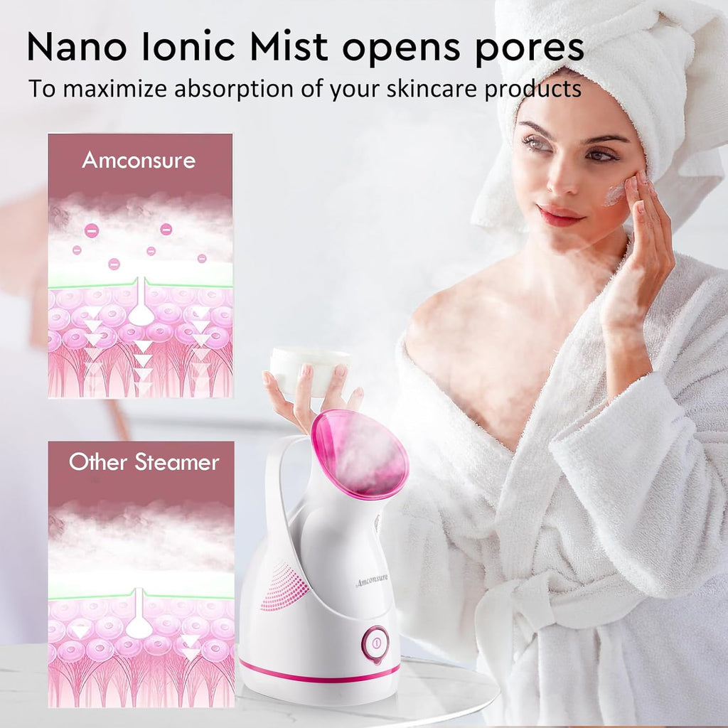 Nano Ionic Facial Steamer with Warm Mist & Pore Cleaning – Includes 5-Piece Skin Tool Kit