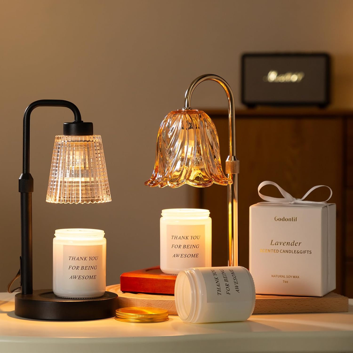 Dimmable Candle Warmer Lamp with Timer – Includes 2 Bulbs, Compatible with Jar Candles