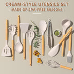 33-Piece Silicone Kitchen Utensil Set – Non-Stick Cooking Tools with Holder & Wooden Handles