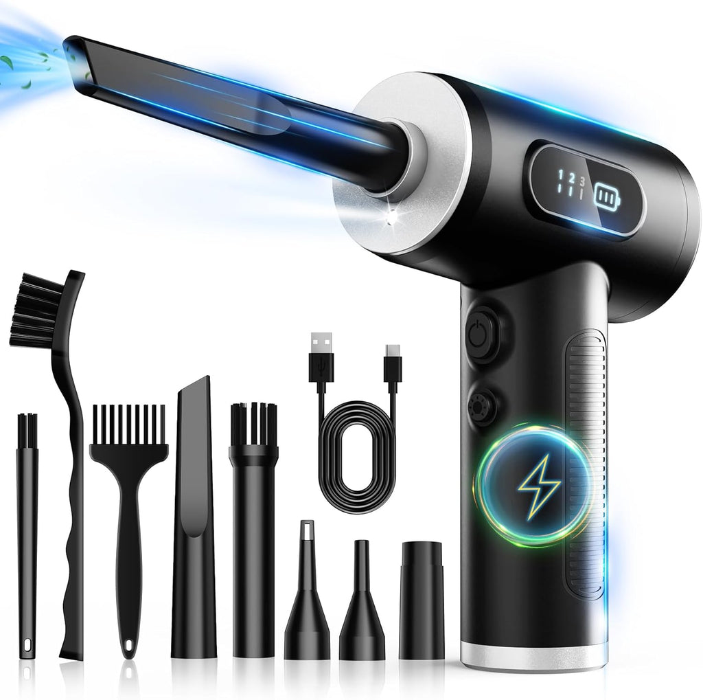 Electric Air Duster – 3-Speed, 100000RPM Cordless Blower with LED Light, Rechargeable for Cleaning Electronics