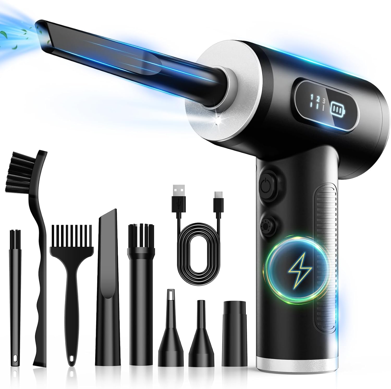 Electric Air Duster – 3-Speed, 100000RPM Cordless Blower with LED Light, Rechargeable for Cleaning Electronics