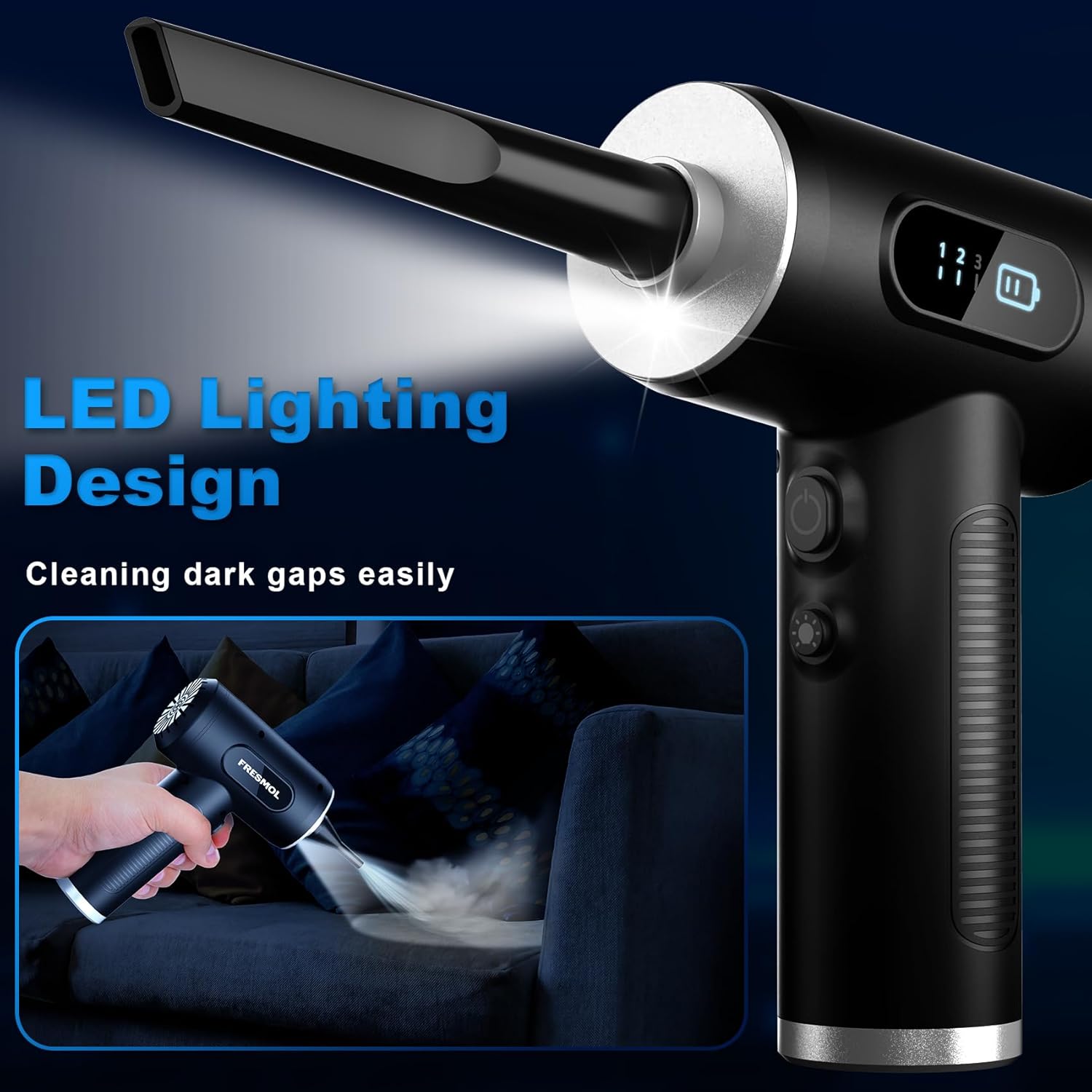 Electric Air Duster – 3-Speed, 100000RPM Cordless Blower with LED Light, Rechargeable for Cleaning Electronics