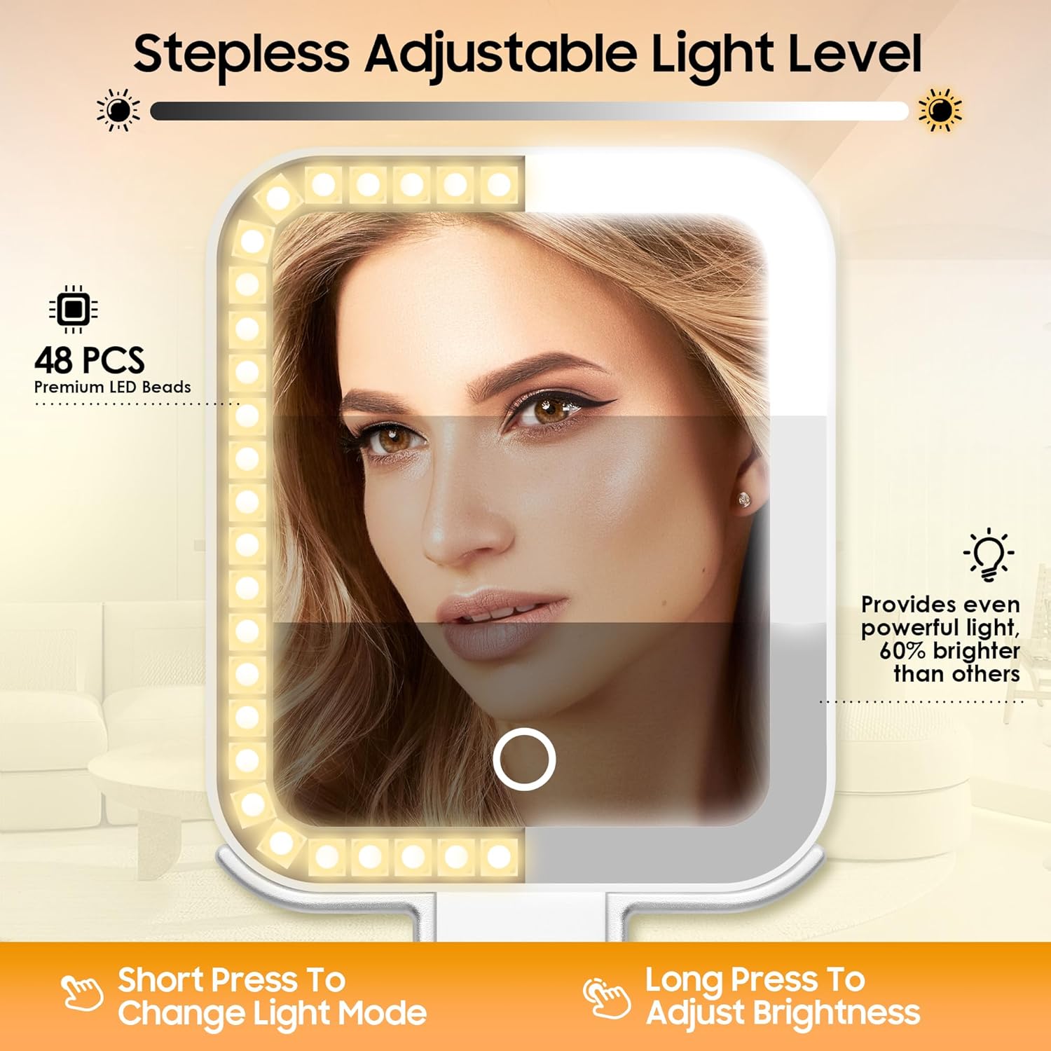 Travel Makeup Mirror with Lights, Double-Sided 1X/30X Magnifying Mirror, 3 Color Lighting & Dimmable Touch Screen, Foldable Handheld Mirror with Lights, Compact&Portable Travel
