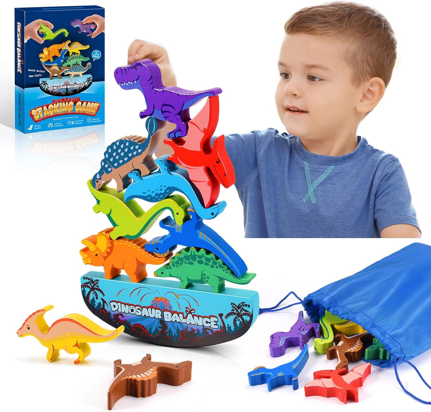 Wooden Dinosaur Stacking Toy – Montessori Balance Game