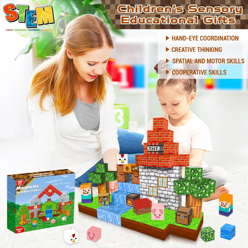 100PCS Magnetic Building Blocks for Kids – STEM Montessori Construction Toy for Ages 3–10