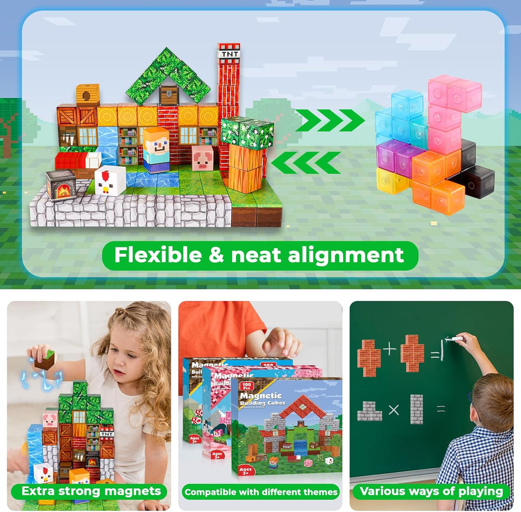 100PCS Magnetic Building Blocks for Kids – STEM Montessori Construction Toy for Ages 3–10