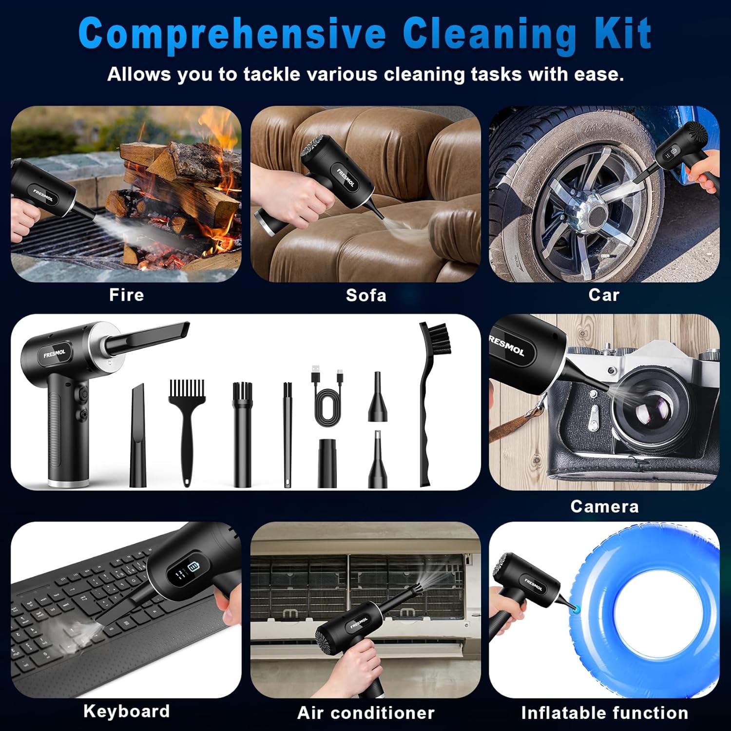 Electric Air Duster – 3-Speed, 100000RPM Cordless Blower with LED Light, Rechargeable for Cleaning Electronics