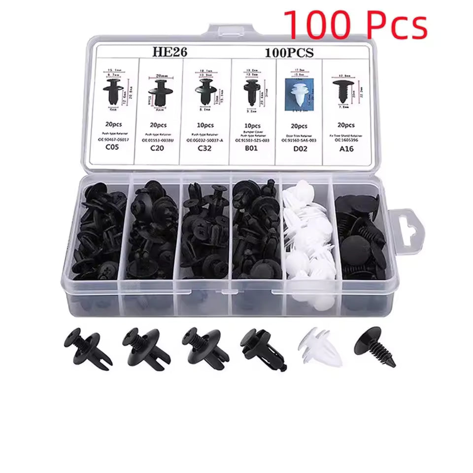 1240pcs Car Retainer Clips Kit – 32 Sizes with Cable Ties & Remover Tool