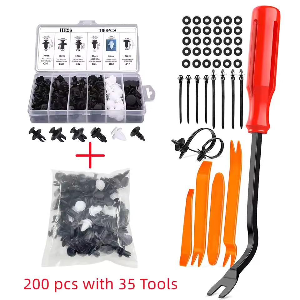1240pcs Car Retainer Clips Kit – 32 Sizes with Cable Ties & Remover Tool