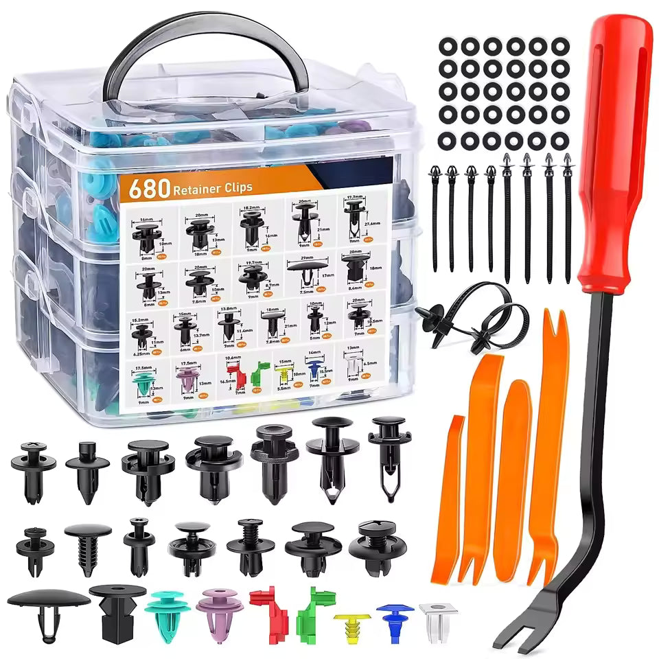 1240pcs Car Retainer Clips Kit – 32 Sizes with Cable Ties & Remover Tool