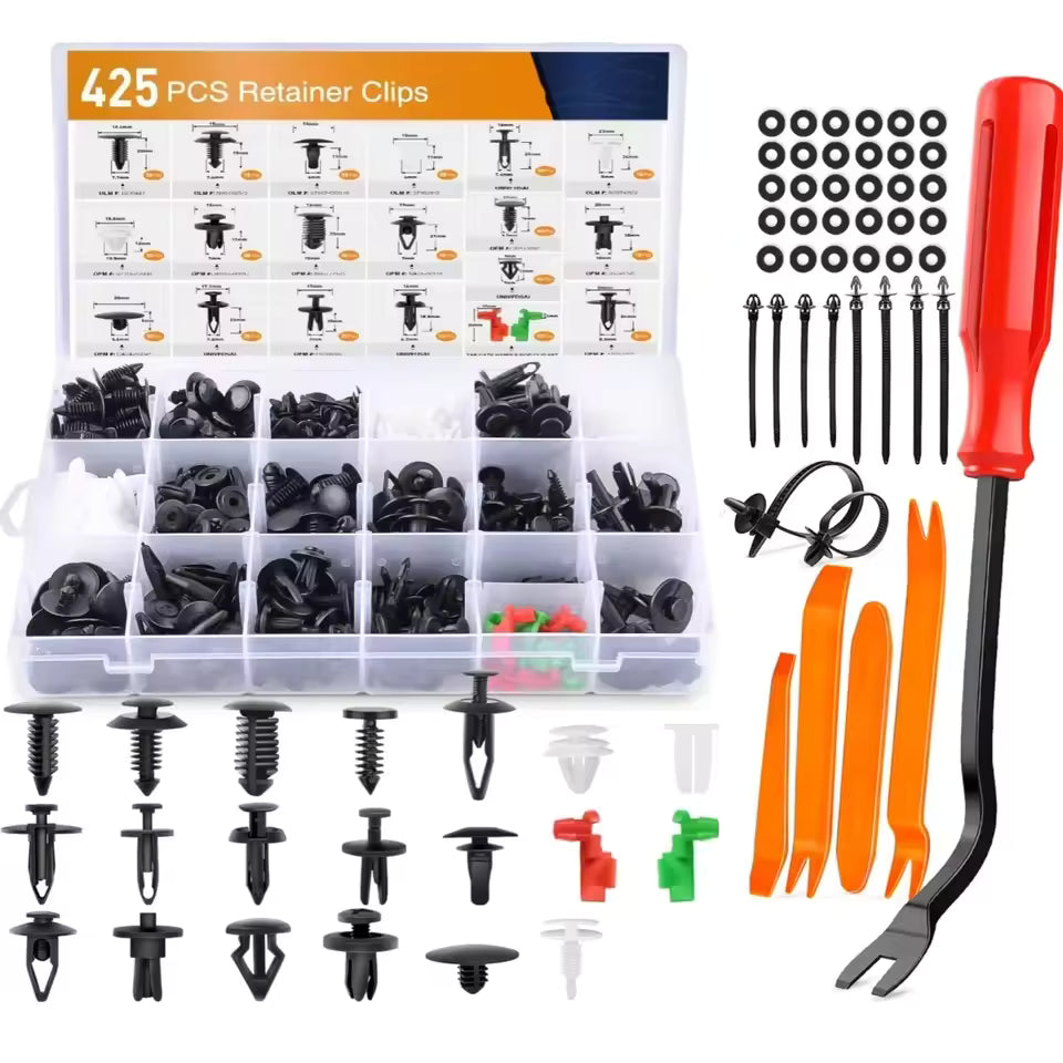 1240pcs Car Retainer Clips Kit – 32 Sizes with Cable Ties & Remover Tool